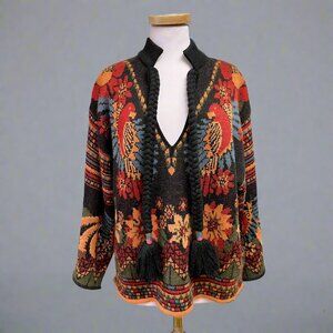 Farm Rio black and rust floral Macaw Ainika sweater, size S